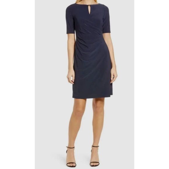 Anne Klein Dress 16 MaryEllen Navy Blue Short Sleeve Career Church NWT NEW - Picture 1 of 13